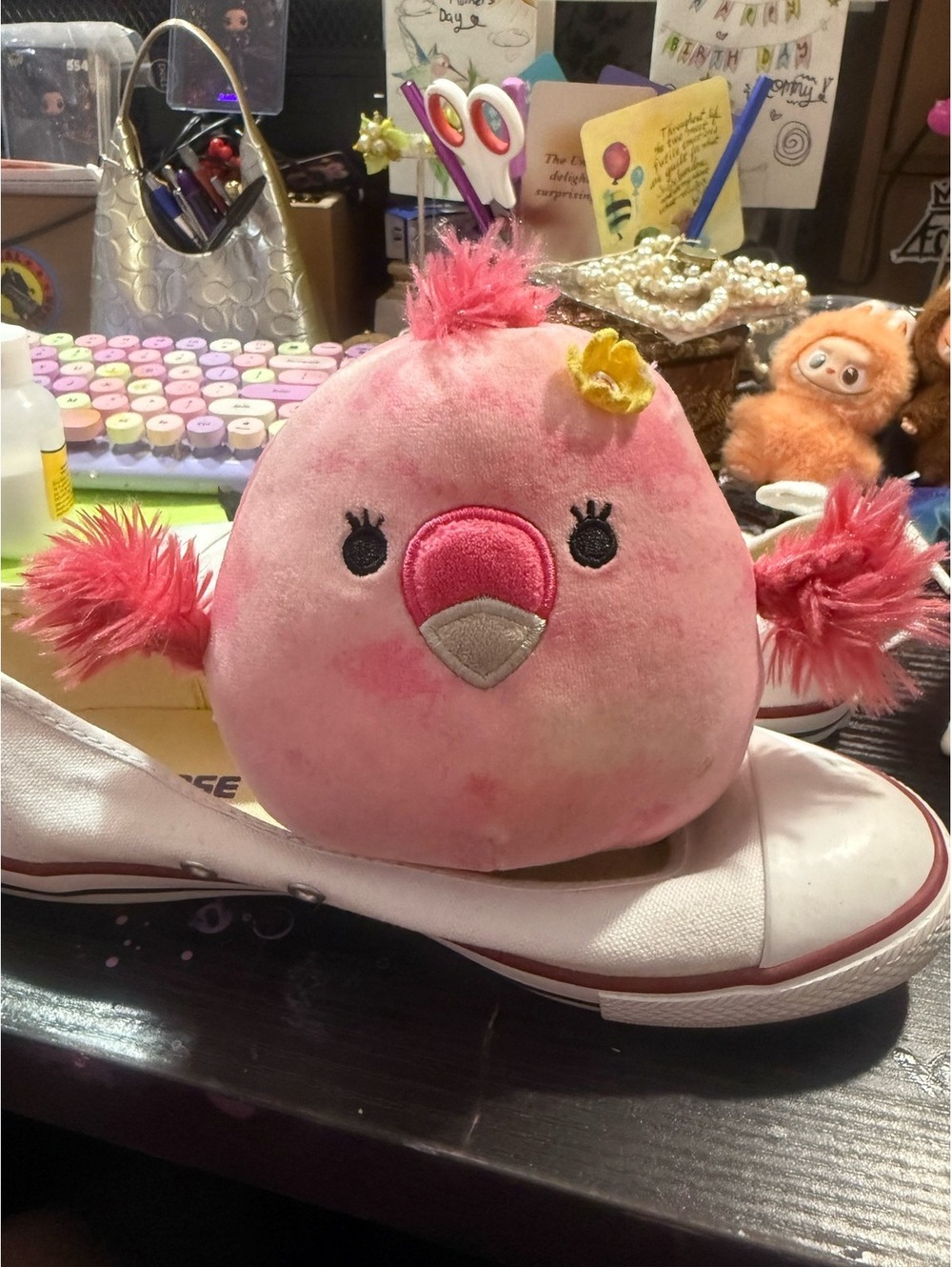 Squishmallows Cookie Pink Tie Dye Flamingo Flower Plush